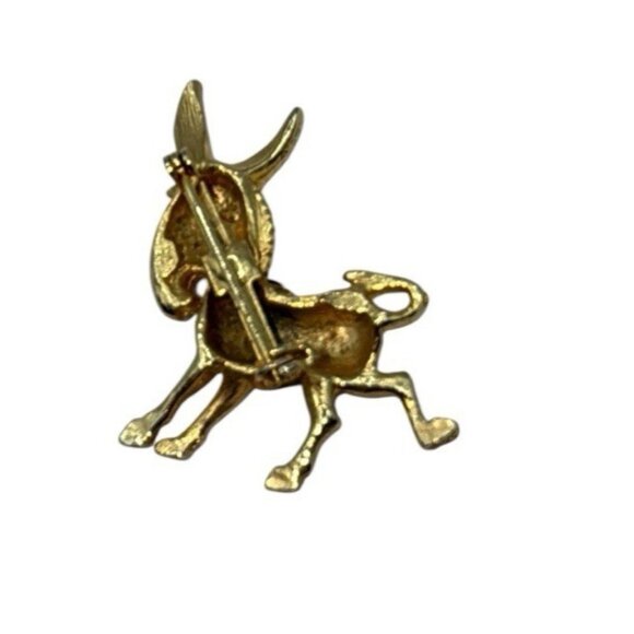 Vtg Donkey Pin Brooch Burro Gold Tone Rhinestone Frisky Whimsical Big Ears - Picture 6 of 7